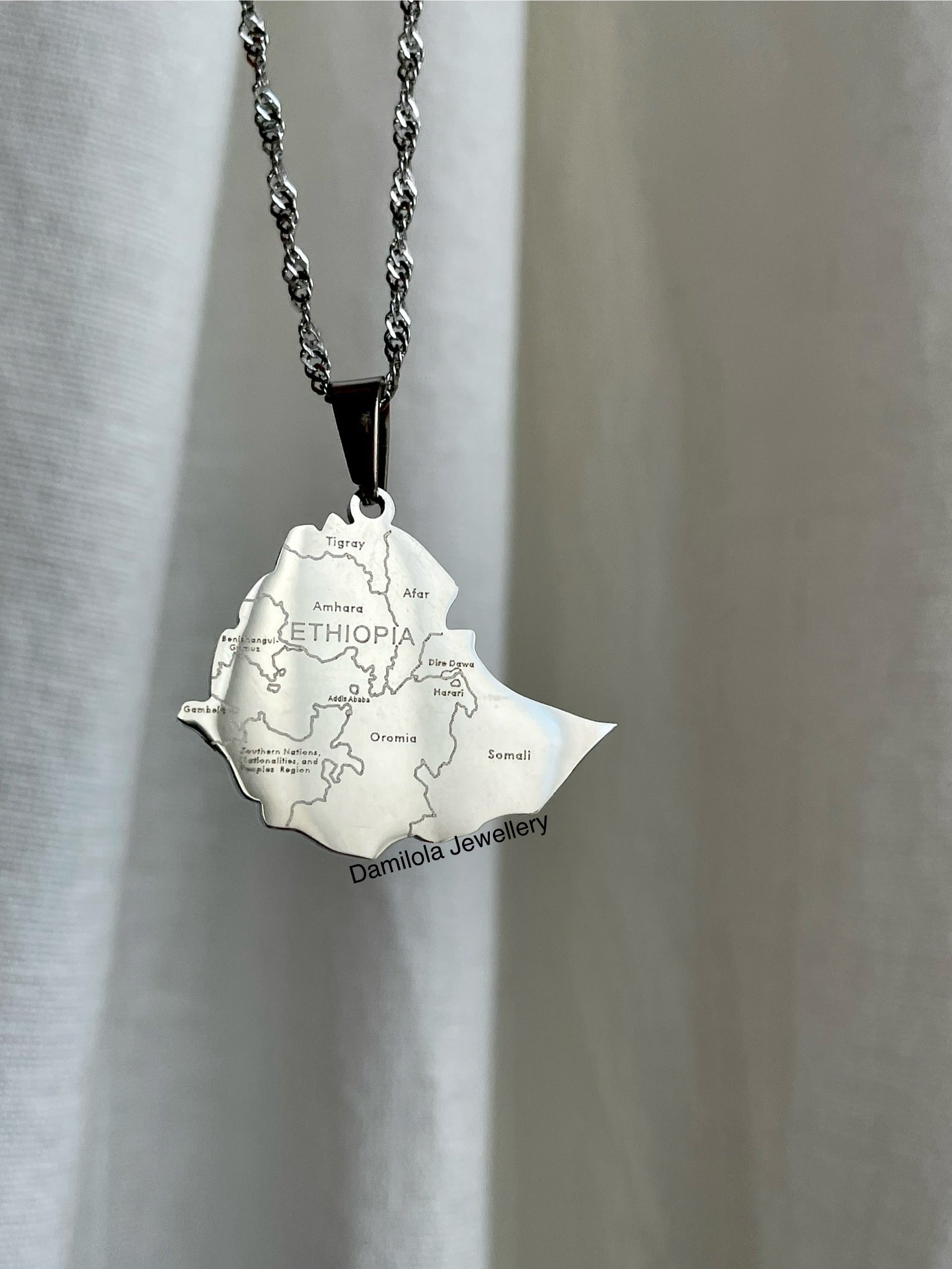 Ethiopia flag map necklace jewellery