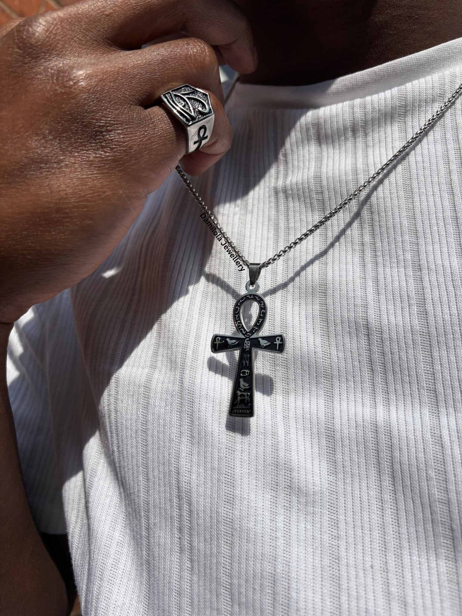 Ancient Egyptian ankh silver gold symbols pendant necklace 