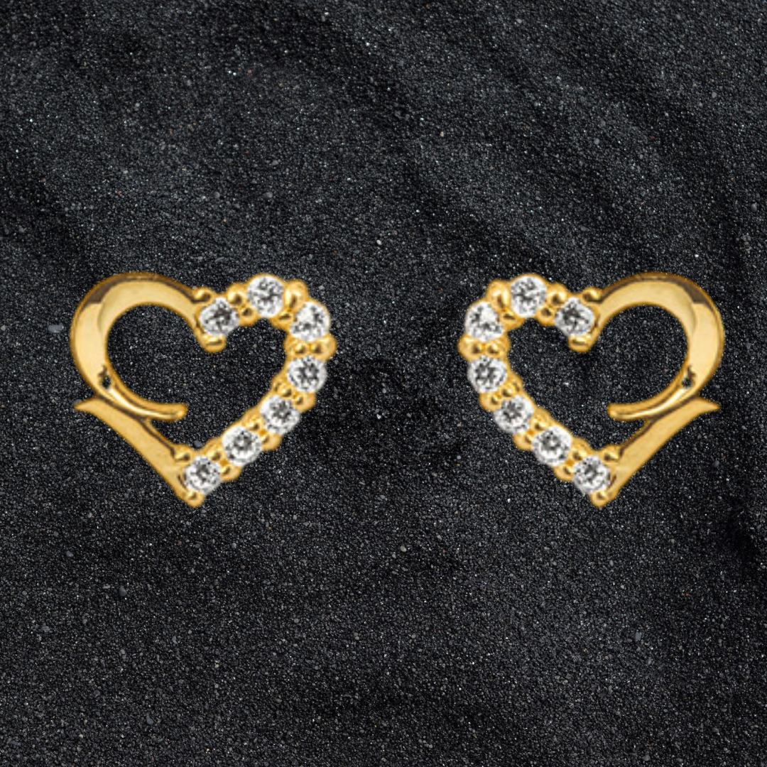 9ct Heart Shape Outline Stud Earrings Yellow Gold Half Set Cubic Zirconia