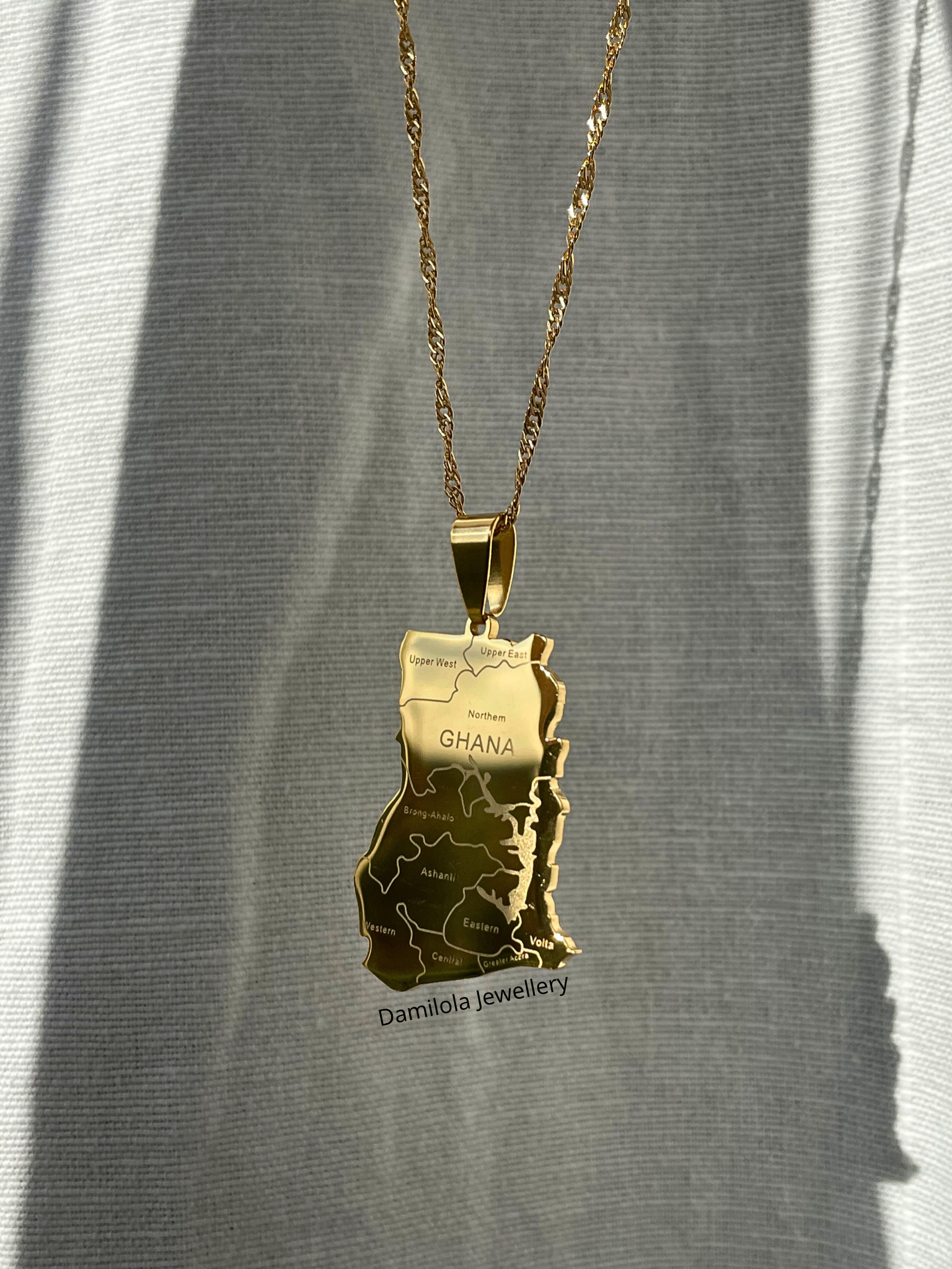 Ghana Engraved Map Necklace - Gold/Silver 🇬🇭 'Freedom and Justice'