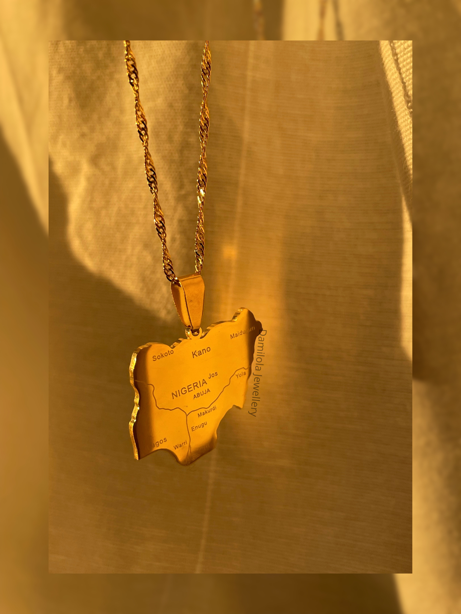 Nigeria Engraved Map Necklace - Silver/Gold
