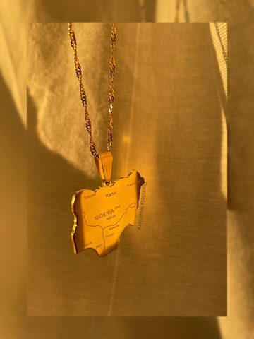 Nigeria Engraved Map Necklace - Silver/Gold