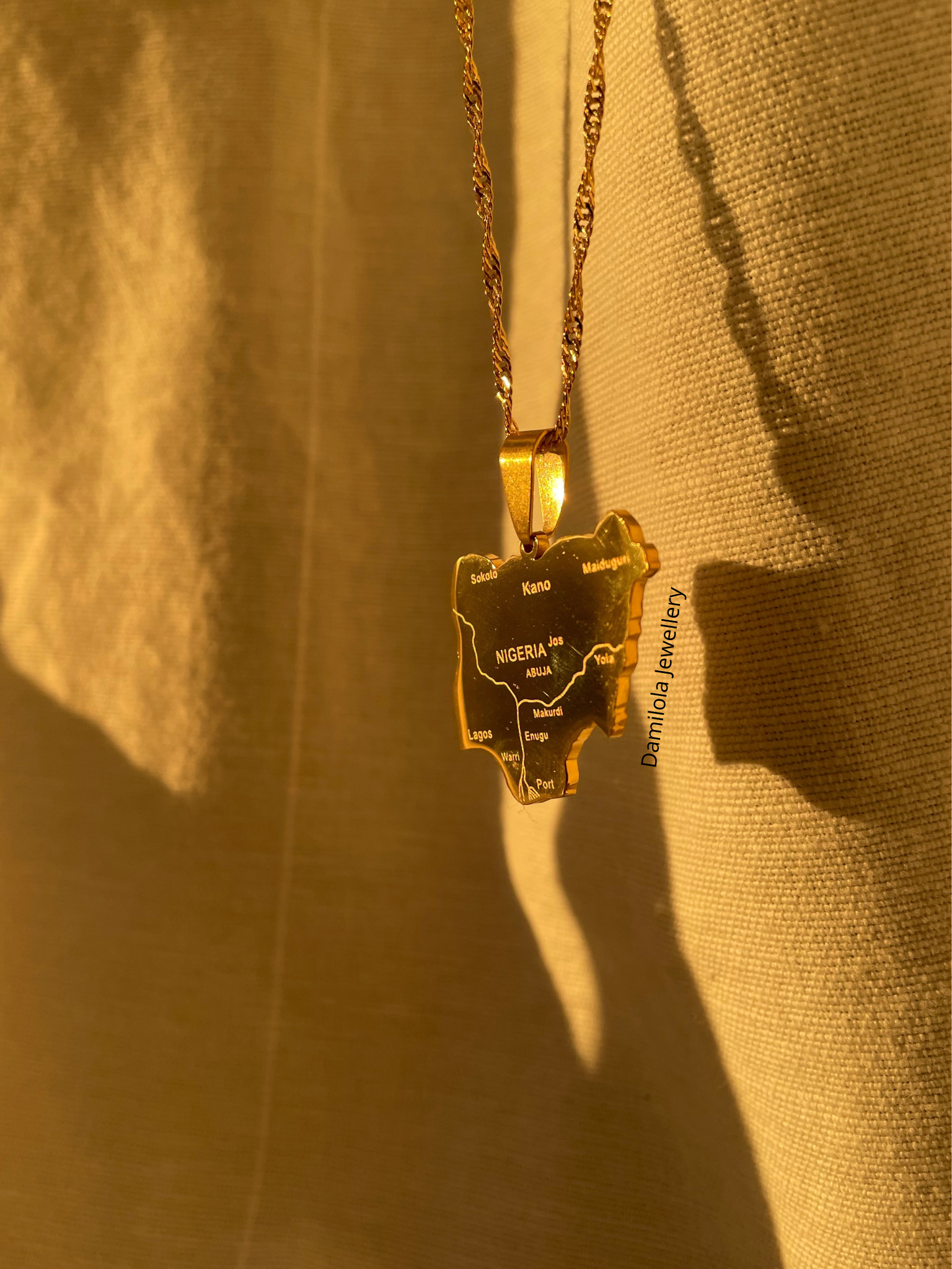 Nigeria Engraved Map Necklace - Silver/Gold