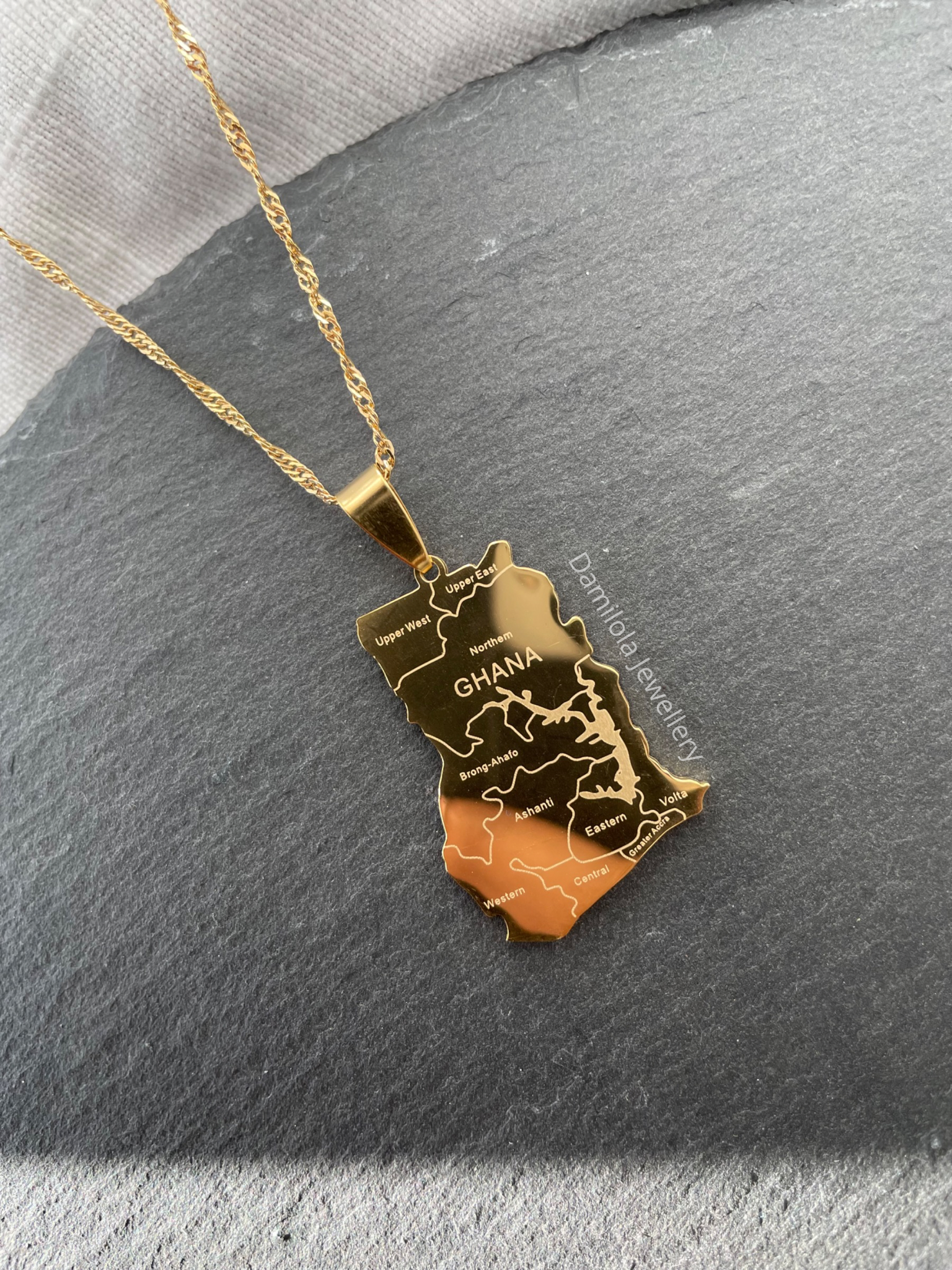 Ghana Engraved Map Necklace - Gold/Silver 🇬🇭 'Freedom and Justice'