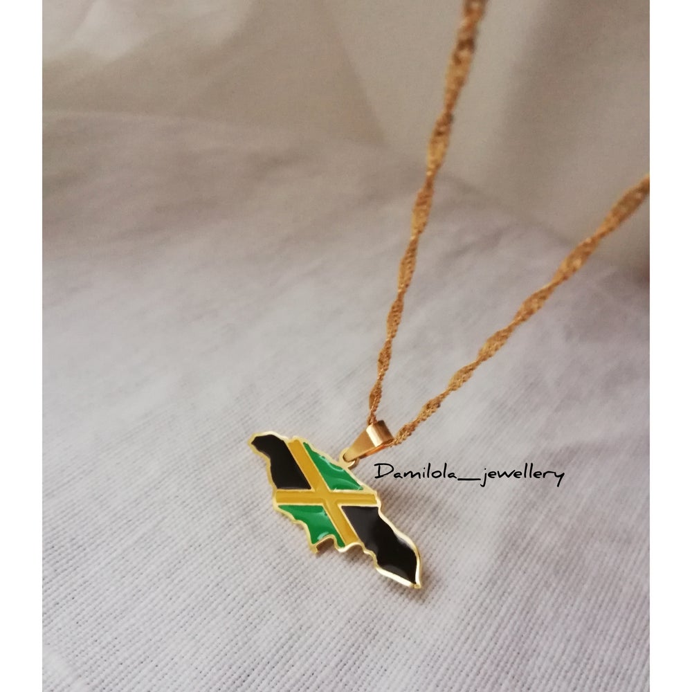 jamaica flag map necklace gold