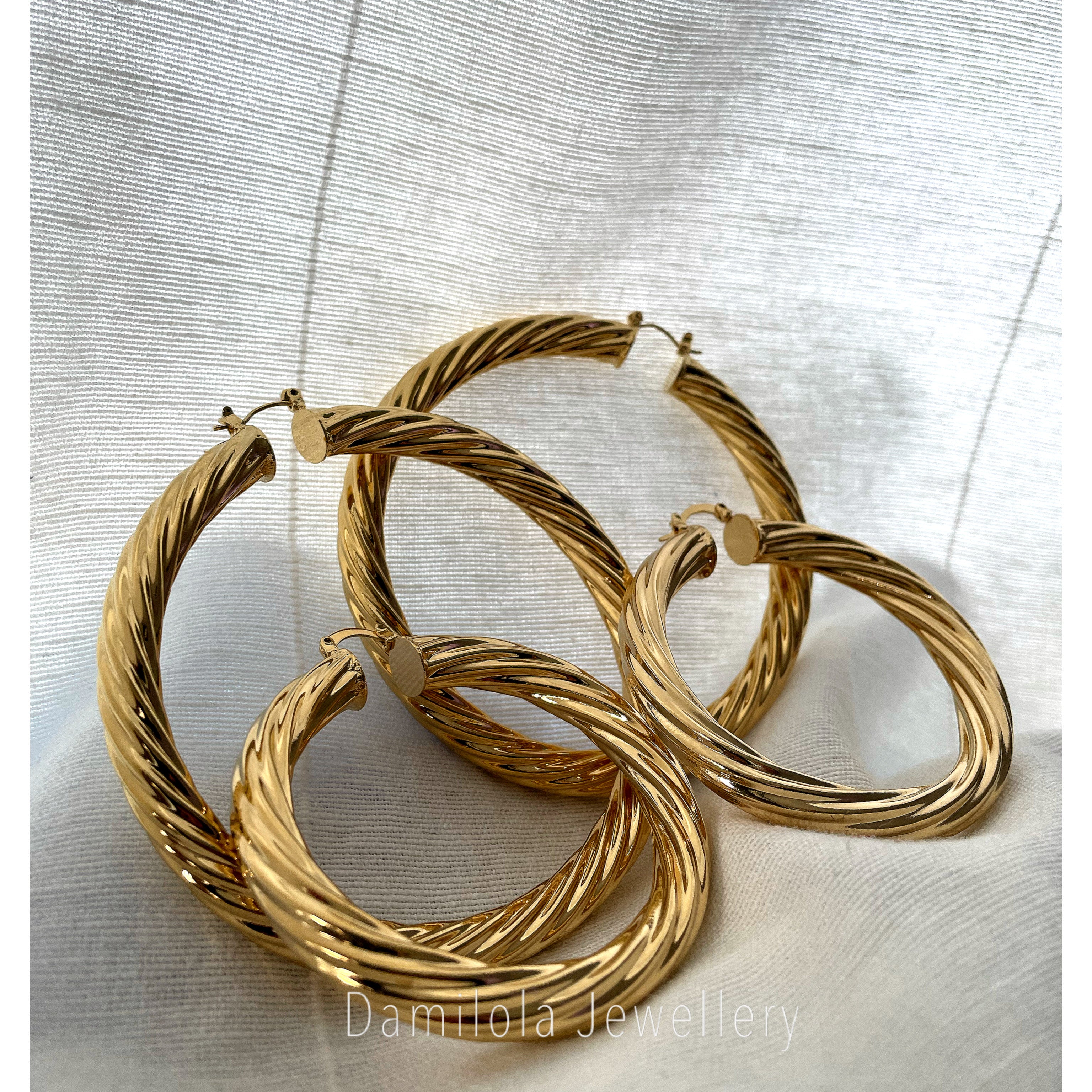 big gold twisted hoops chunky 