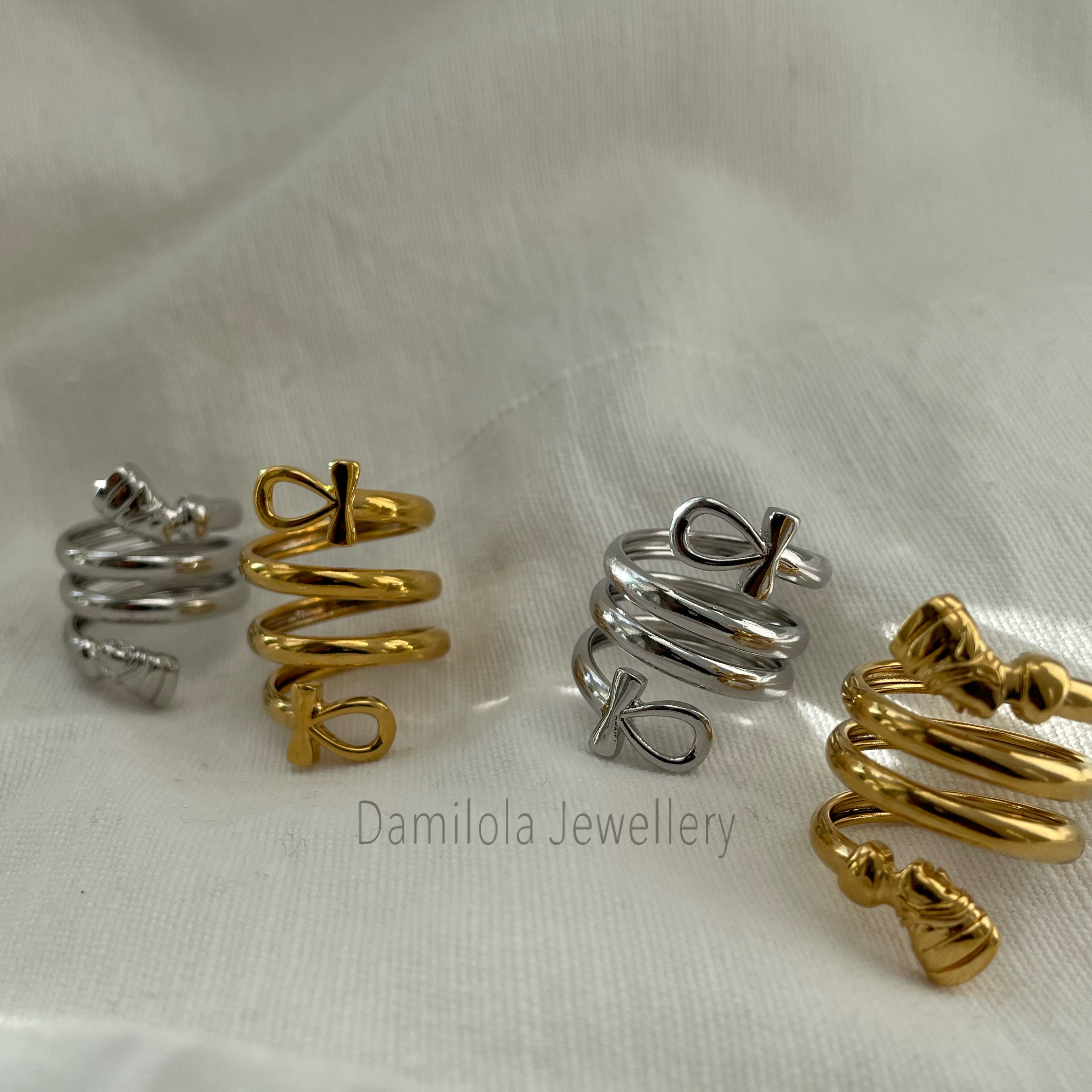 Double Twisted Ankh/Nefertiti Ring - Gold/Silver