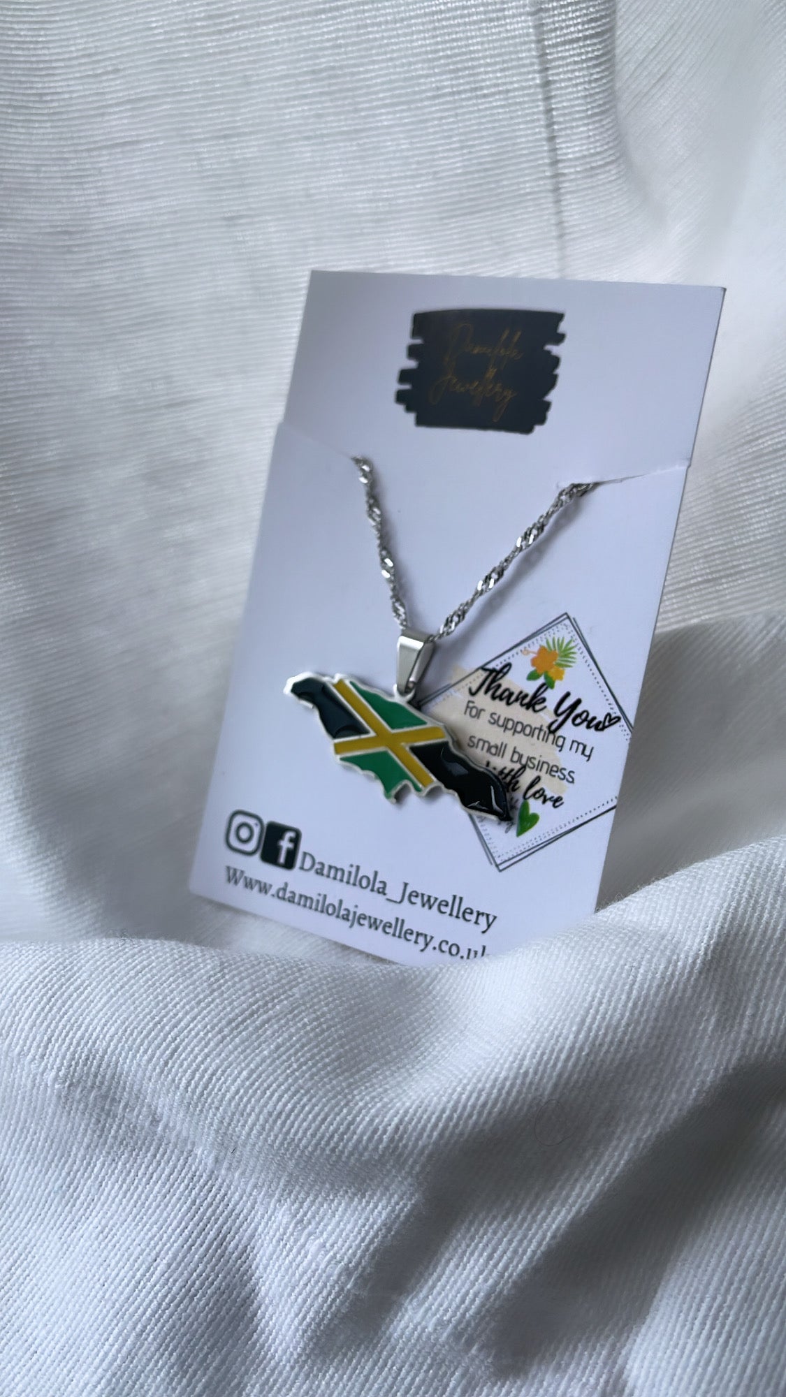 jamaica flag map necklace silver