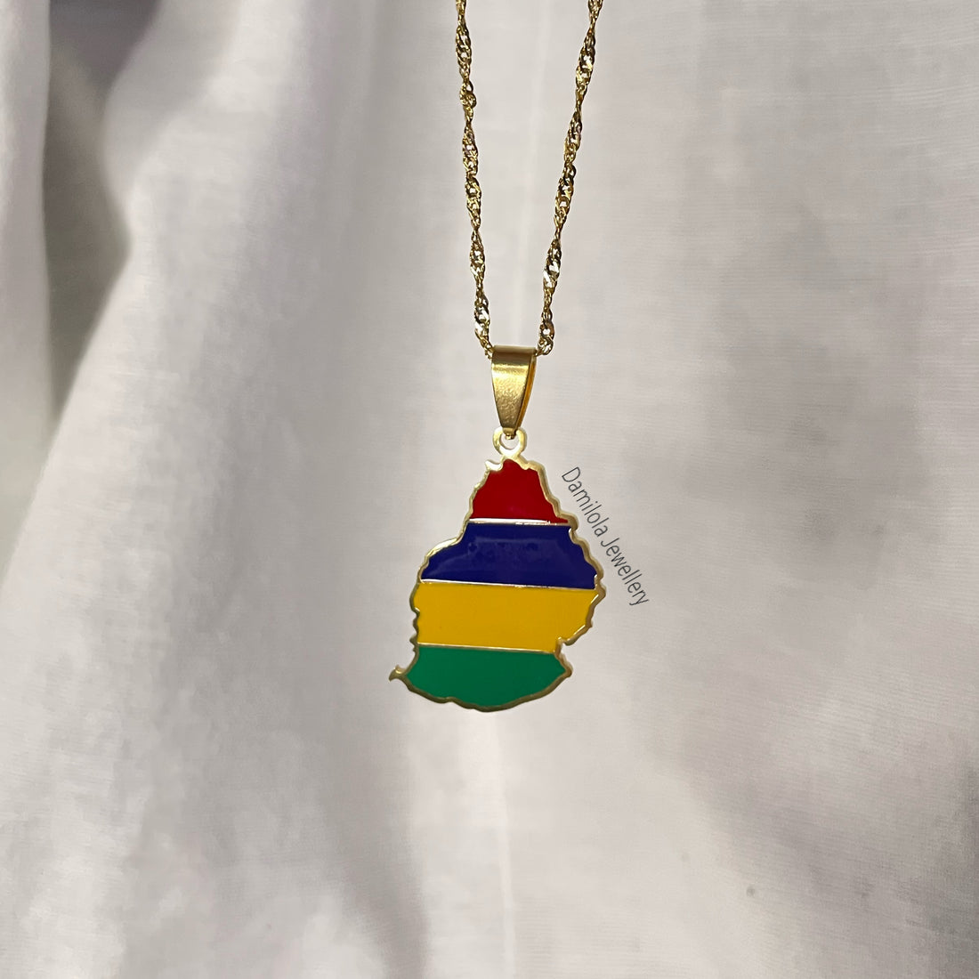 Mauritius Flag Map Necklace - 2 Styles