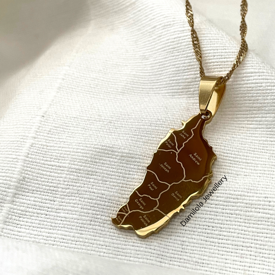 Dominica Engraved Map Necklace 🇩🇲- Silver/Gold