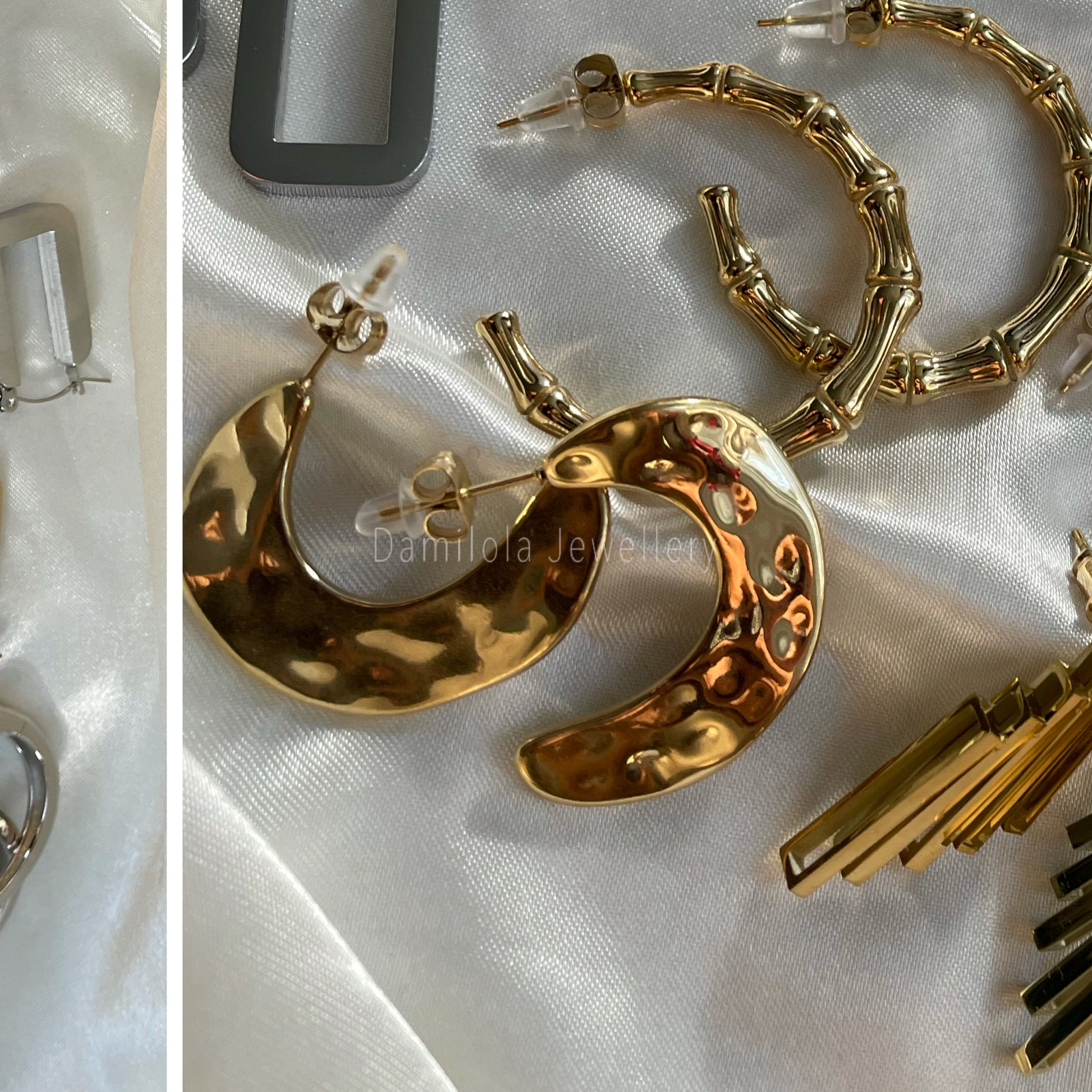 textured hoop earrings gold hammered steel
