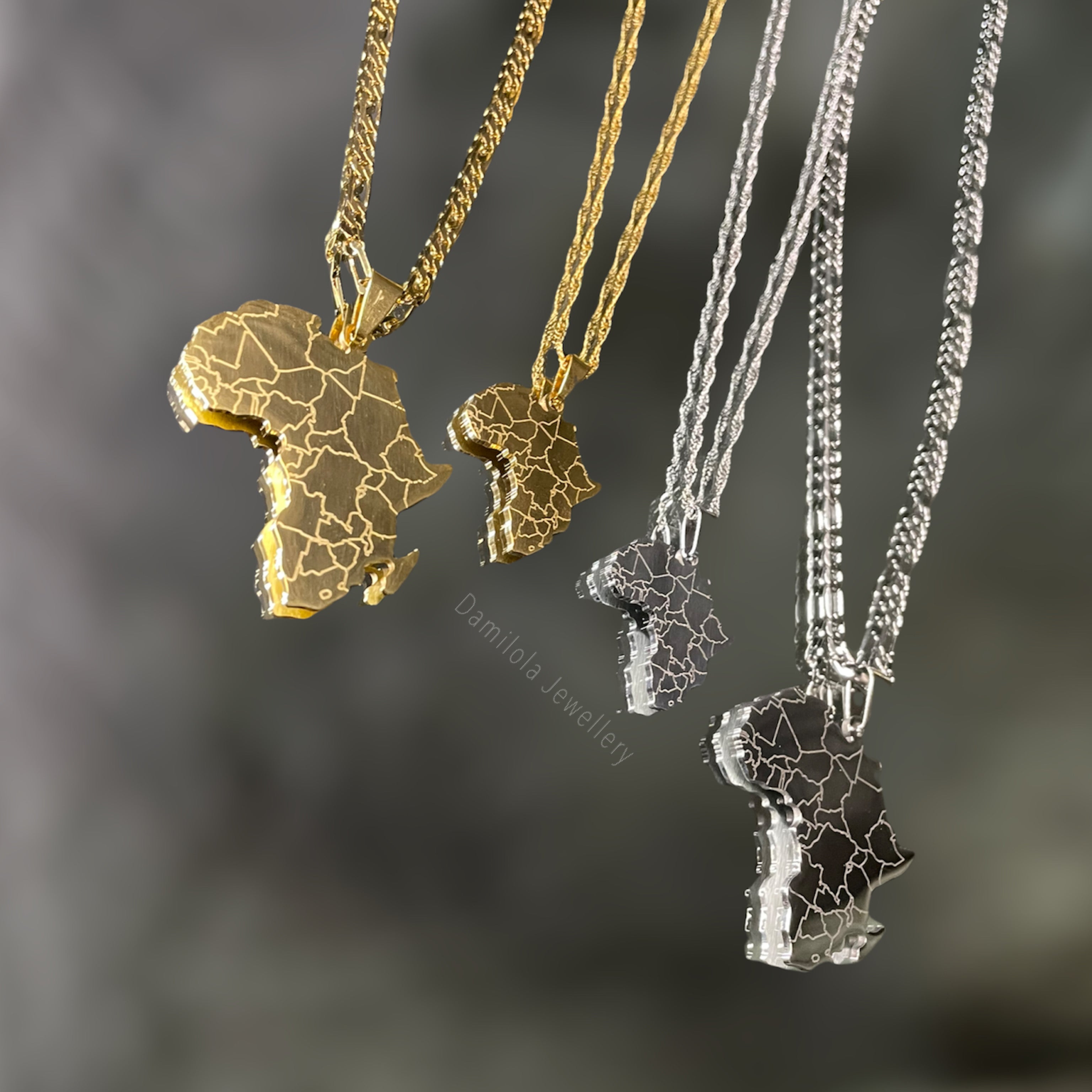 Africa engraved map necklaces 