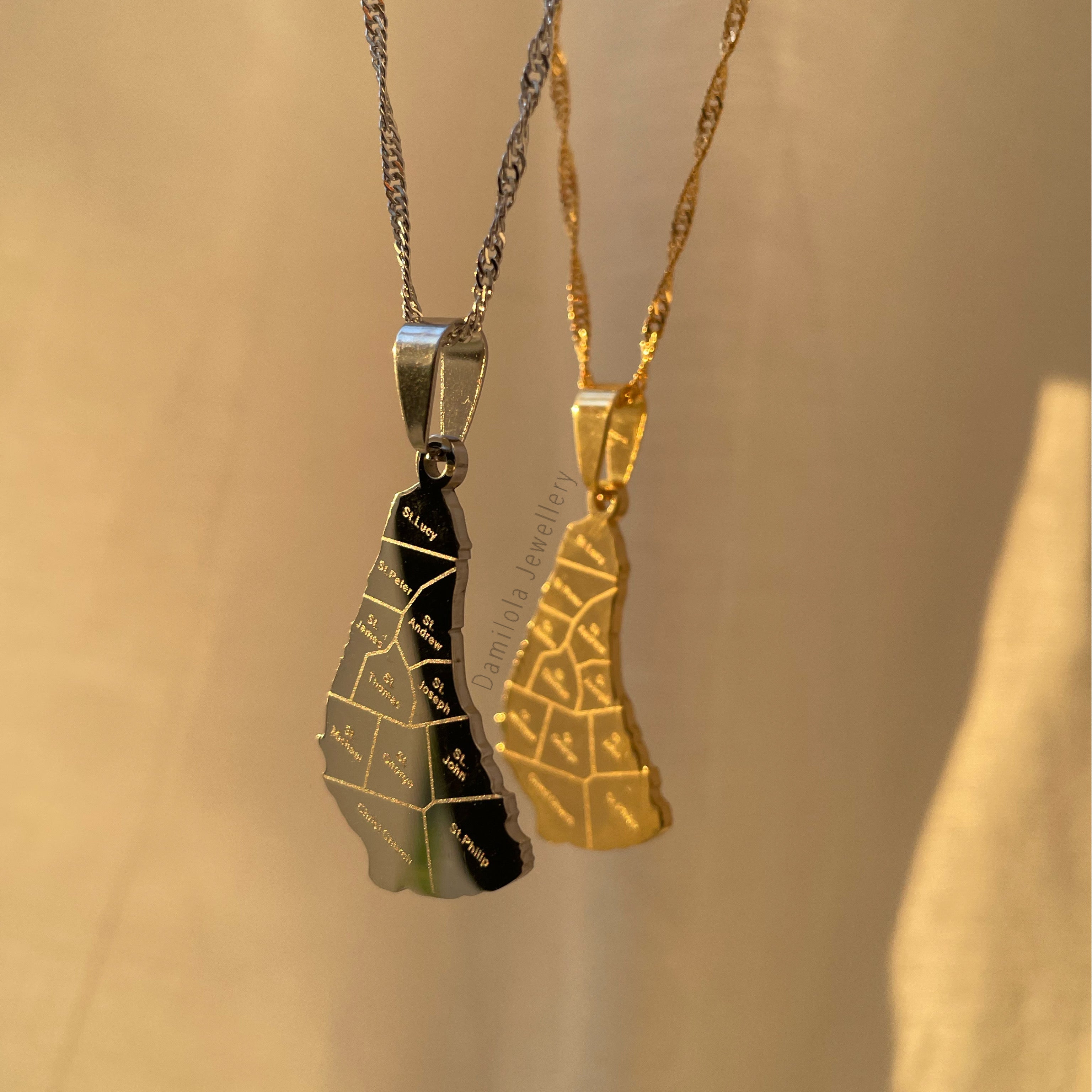 Barbados pendant necklace flag engraved 