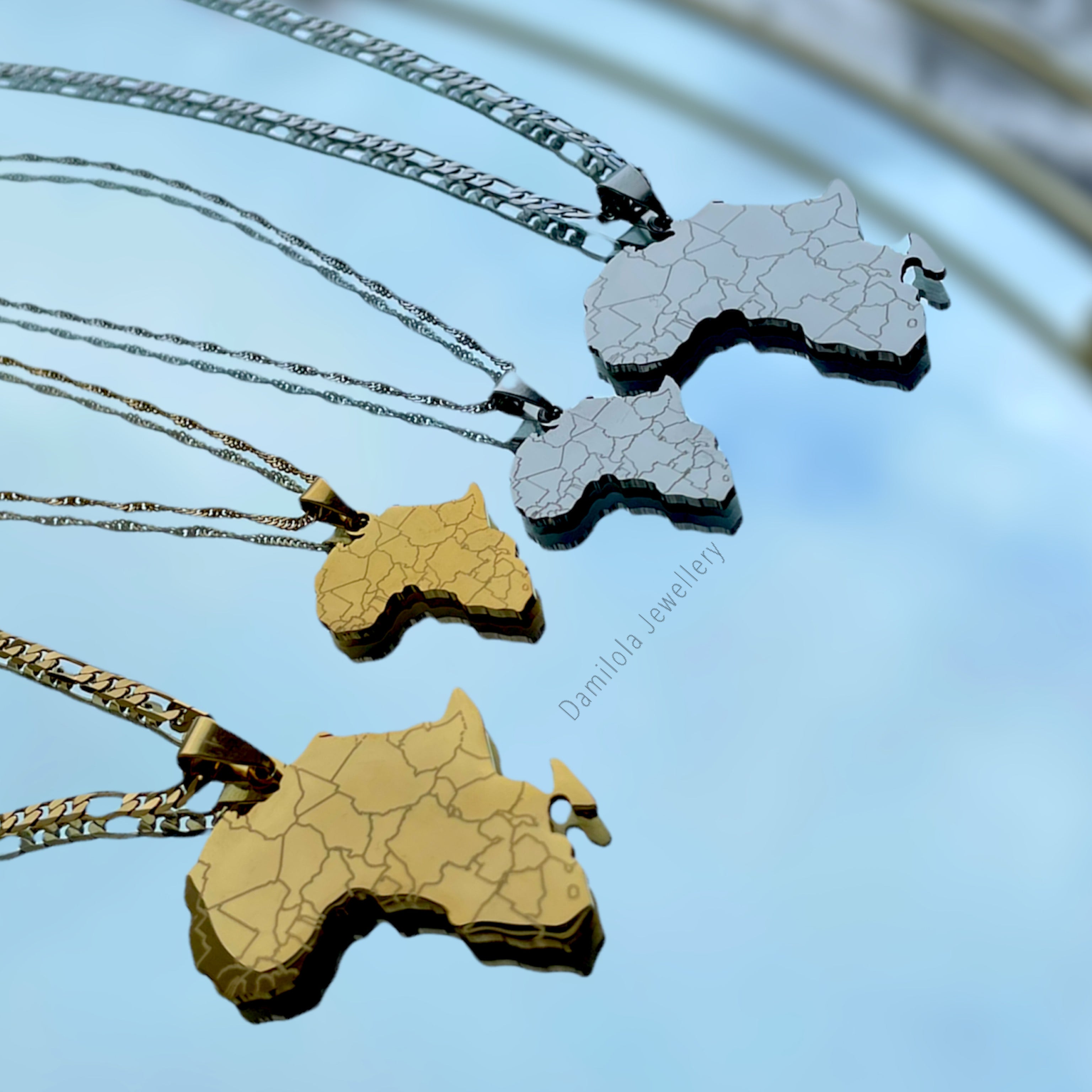 Africa engraved map necklaces 