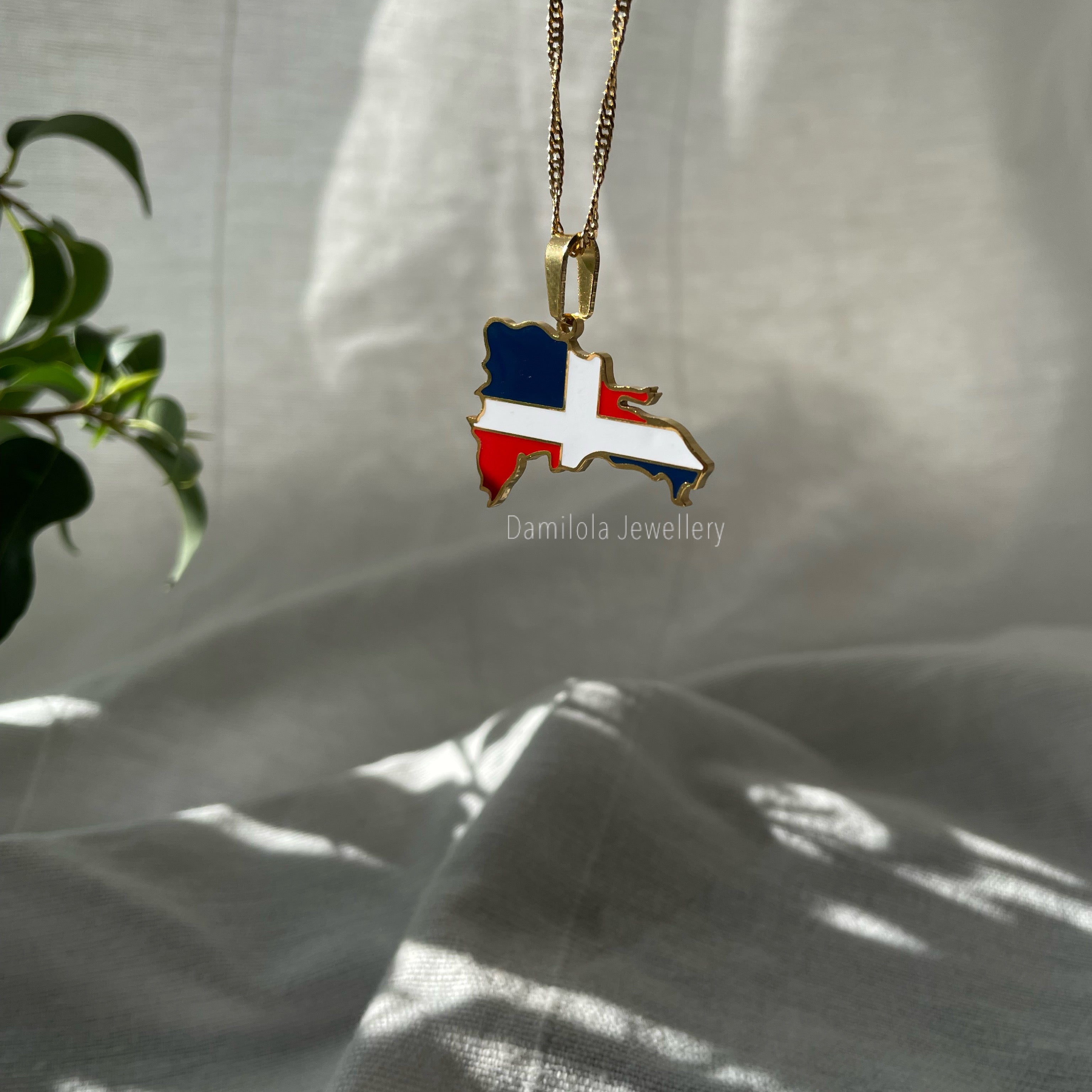 Dominican Republic Flag Map Necklace - ‘God, Fatherland, Liberty’