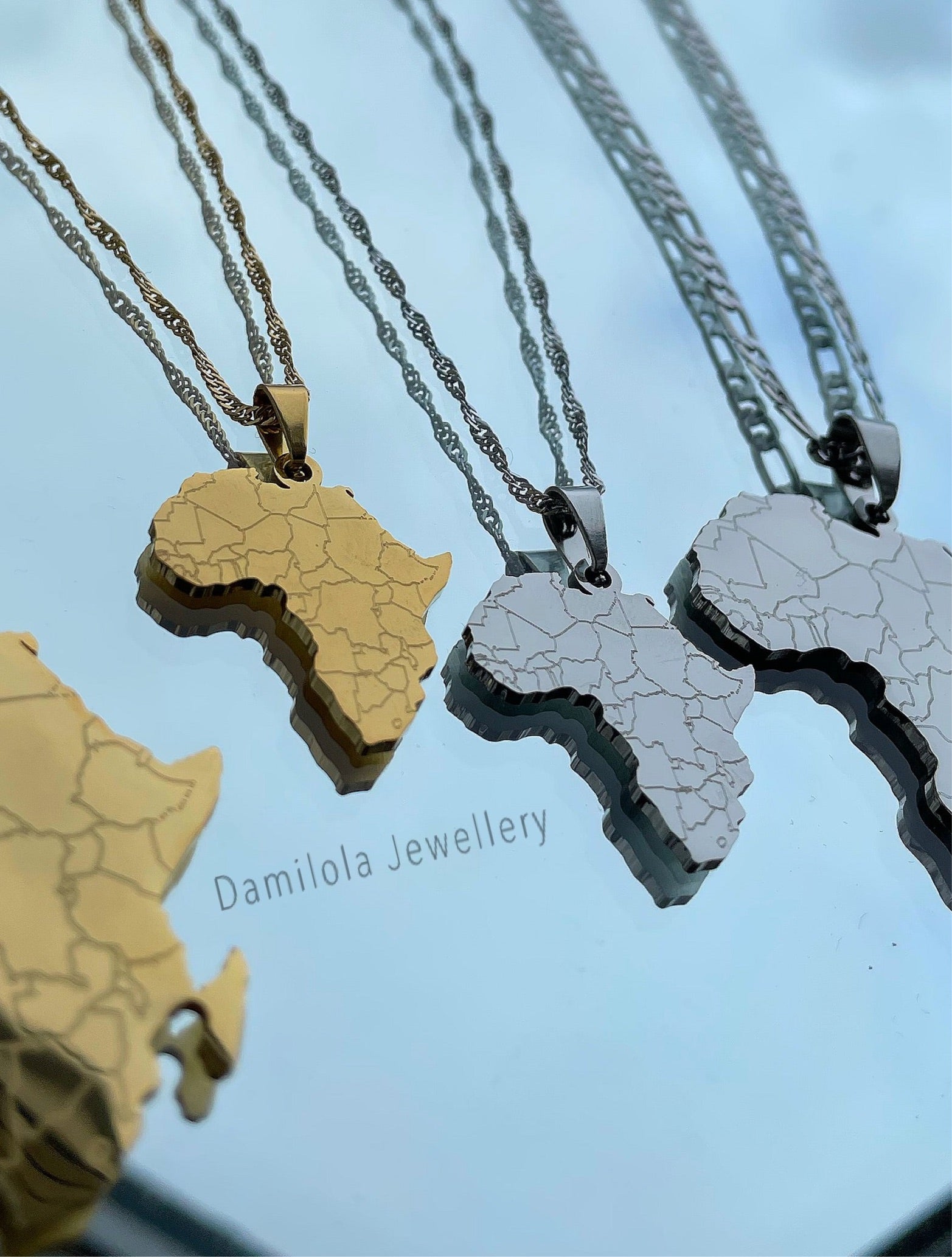 Africa engraved map necklaces 
