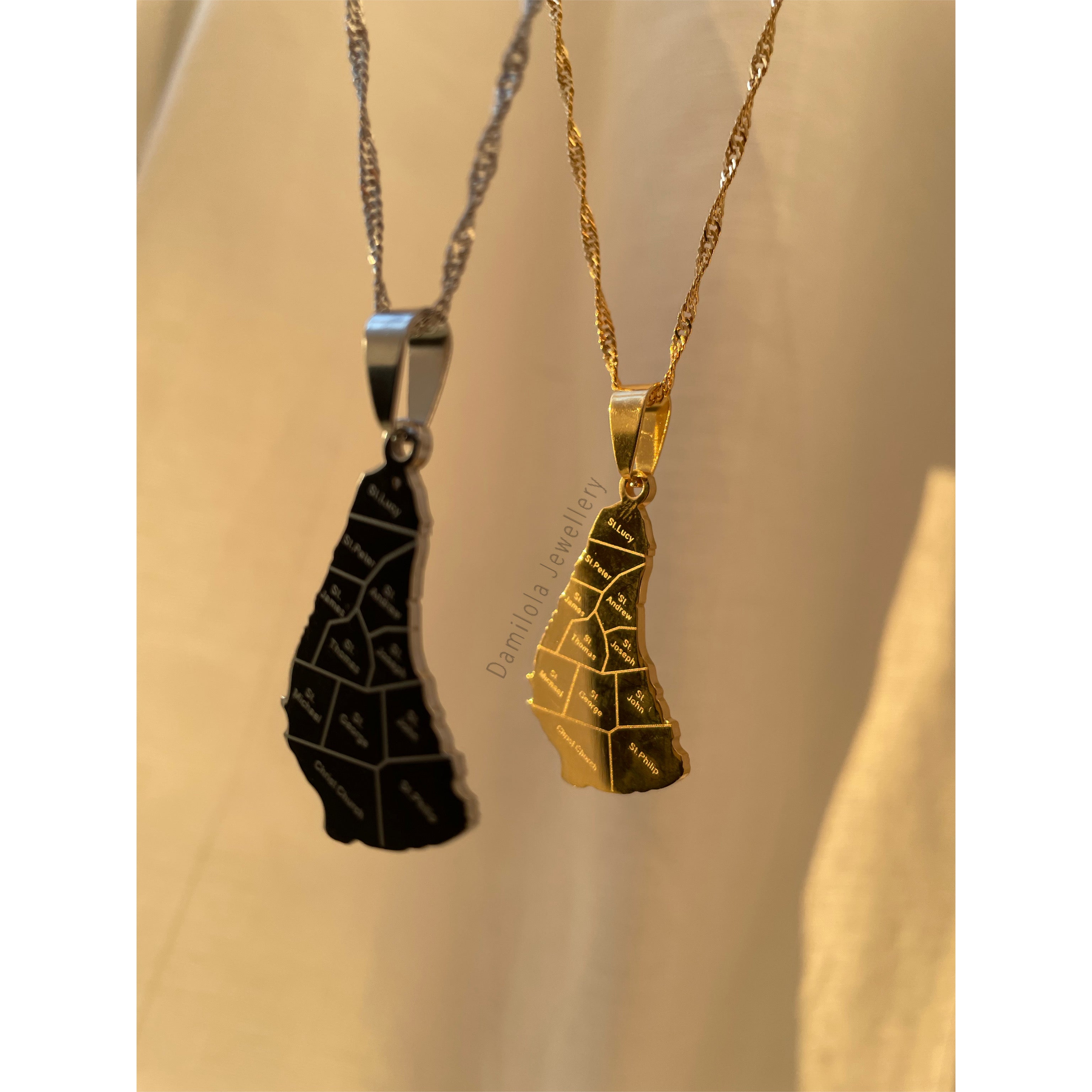 Barbados pendant necklace flag engraved 