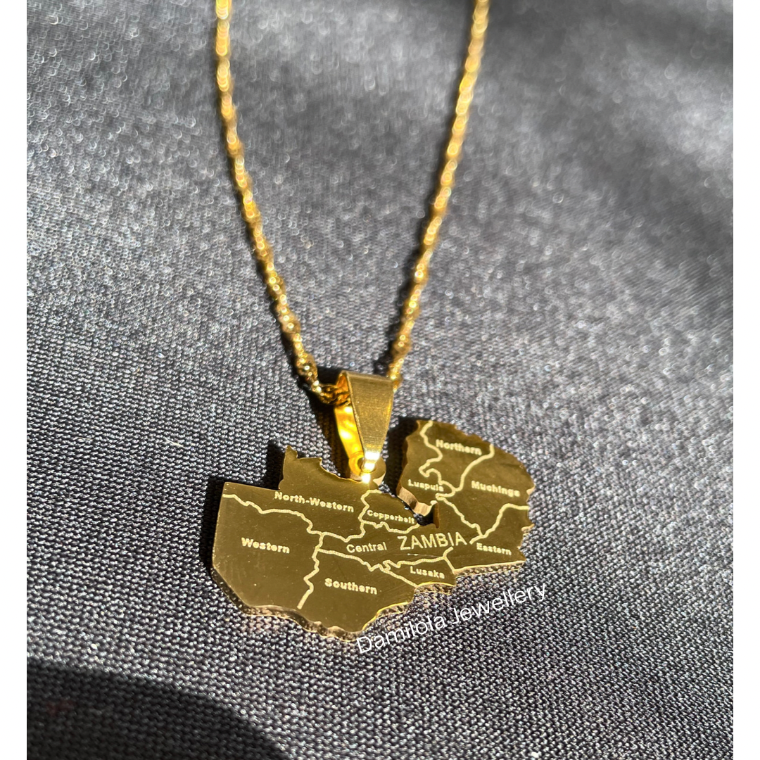 Zambia Engraved Map Necklace 🇿🇲
