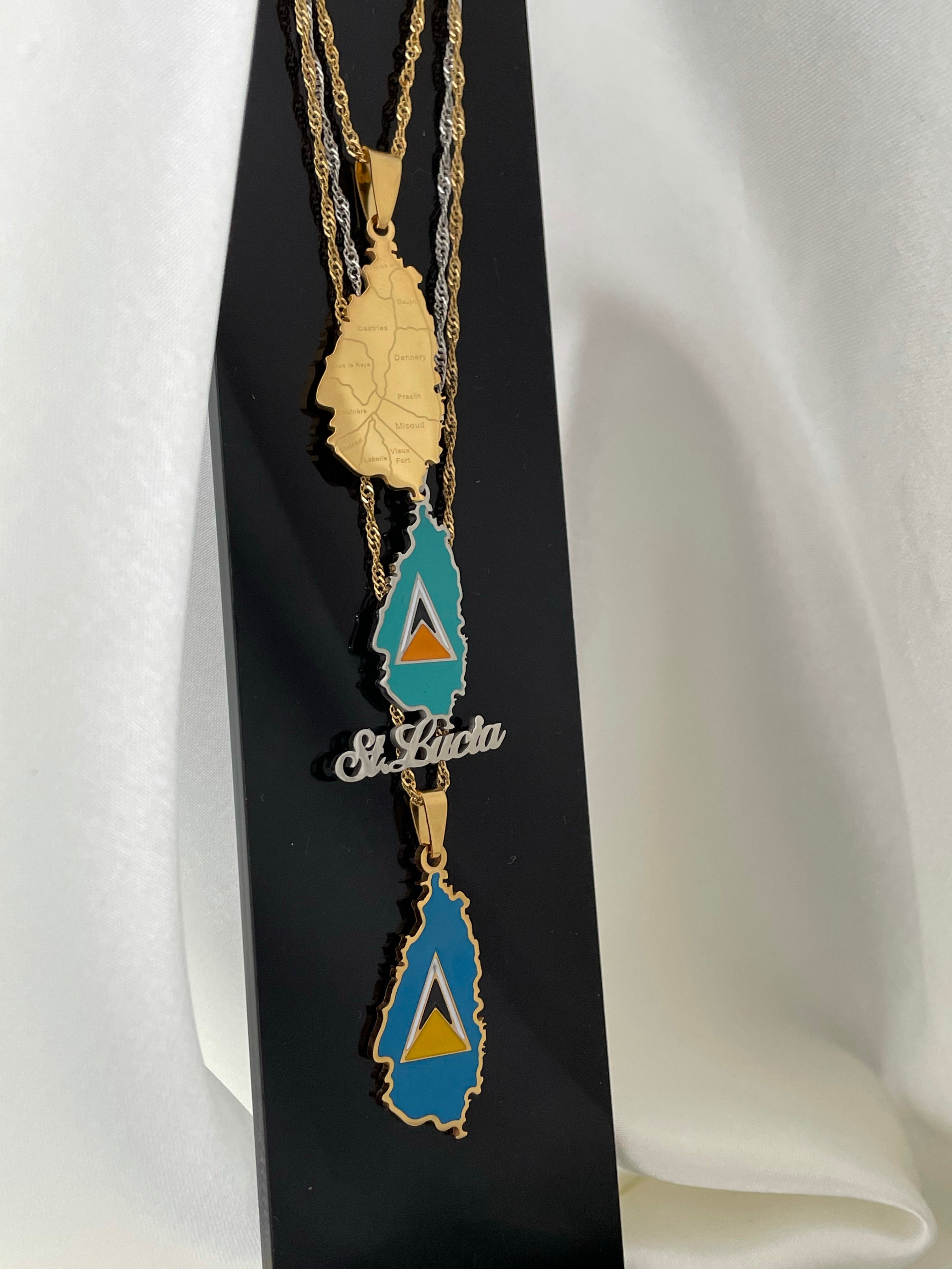 Saint Lucia flag map necklace 