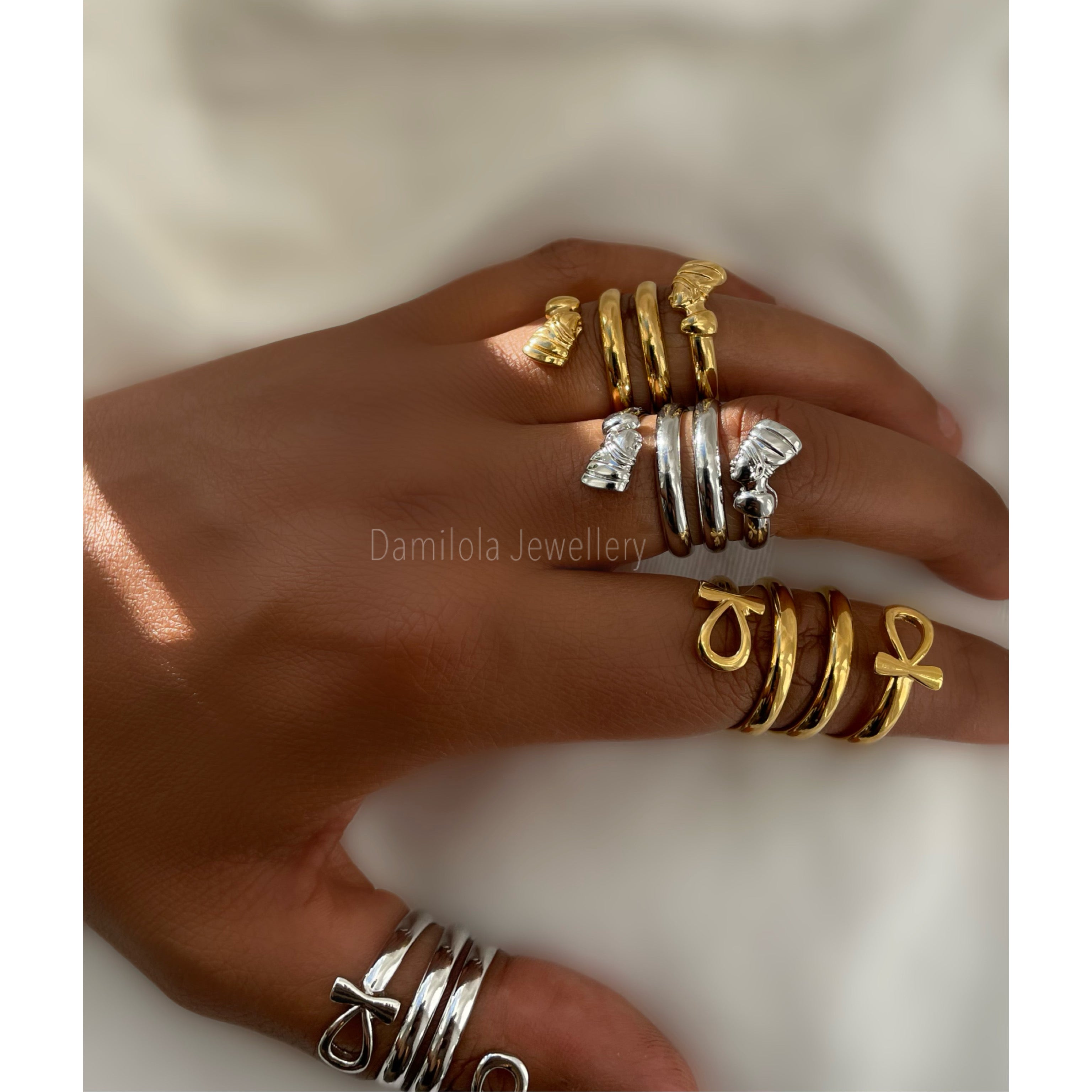 Double Twisted Ankh/Nefertiti Ring - Gold/Silver