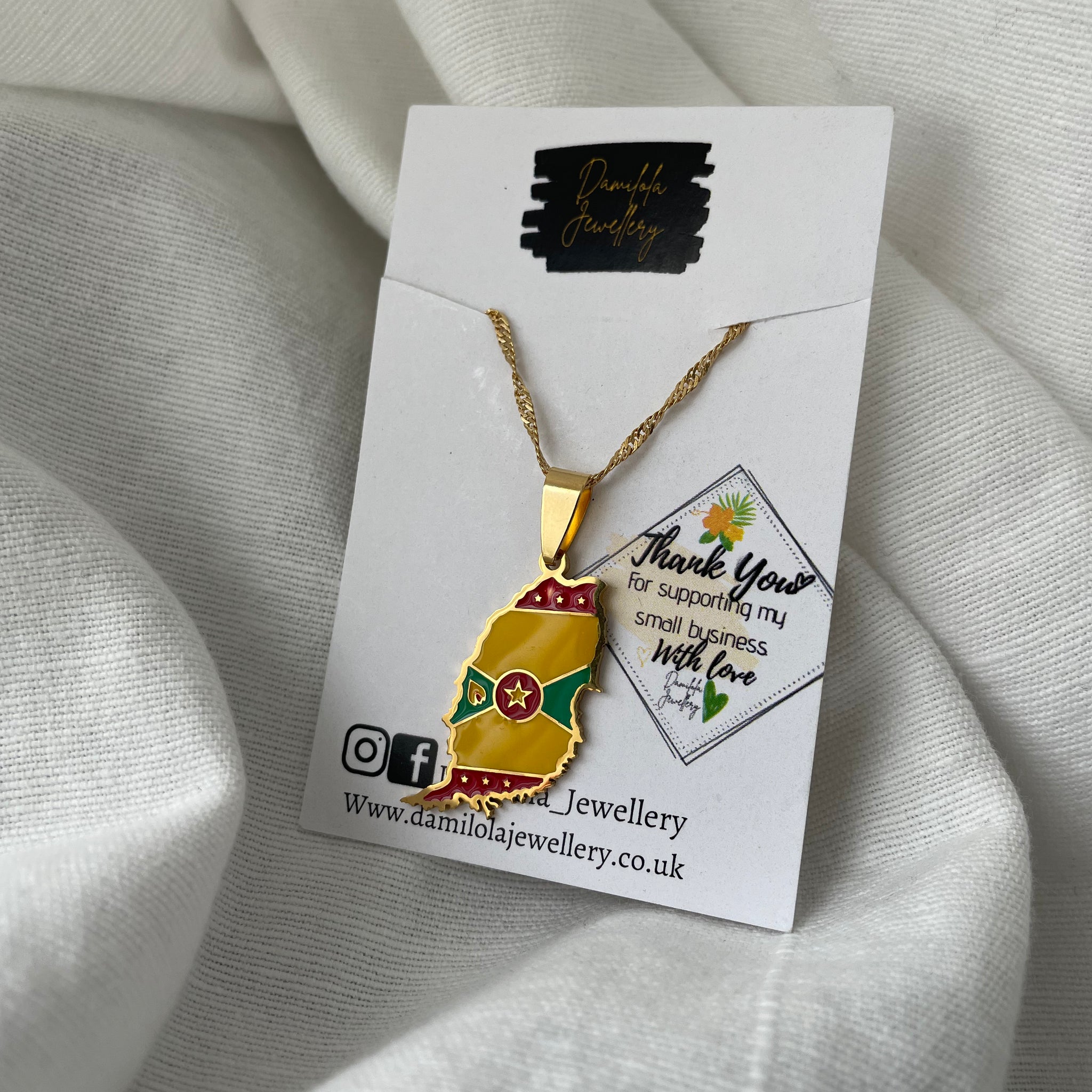 Grenada Flag Map Necklace - Gold