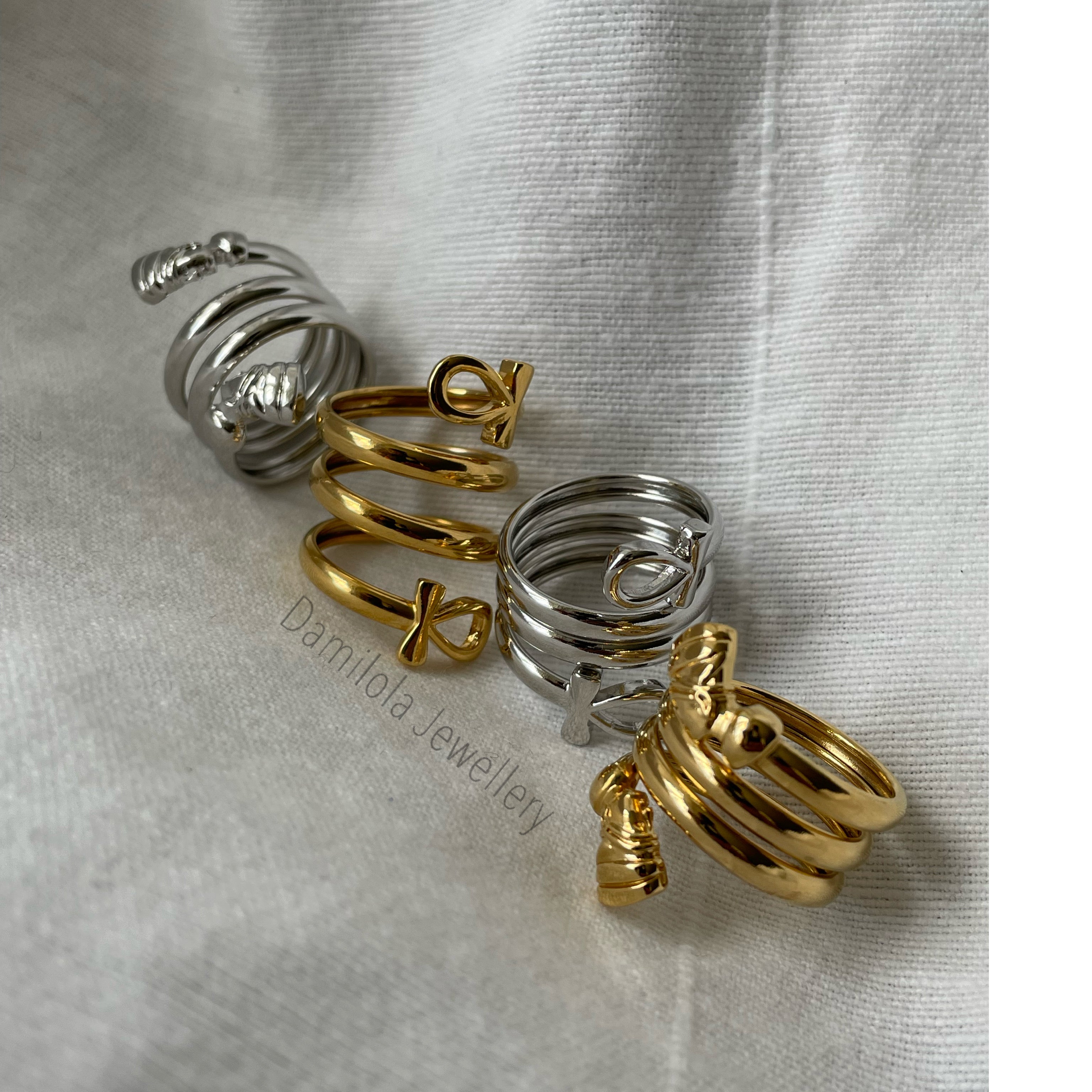 Double Twisted Ankh/Nefertiti Ring - Gold/Silver